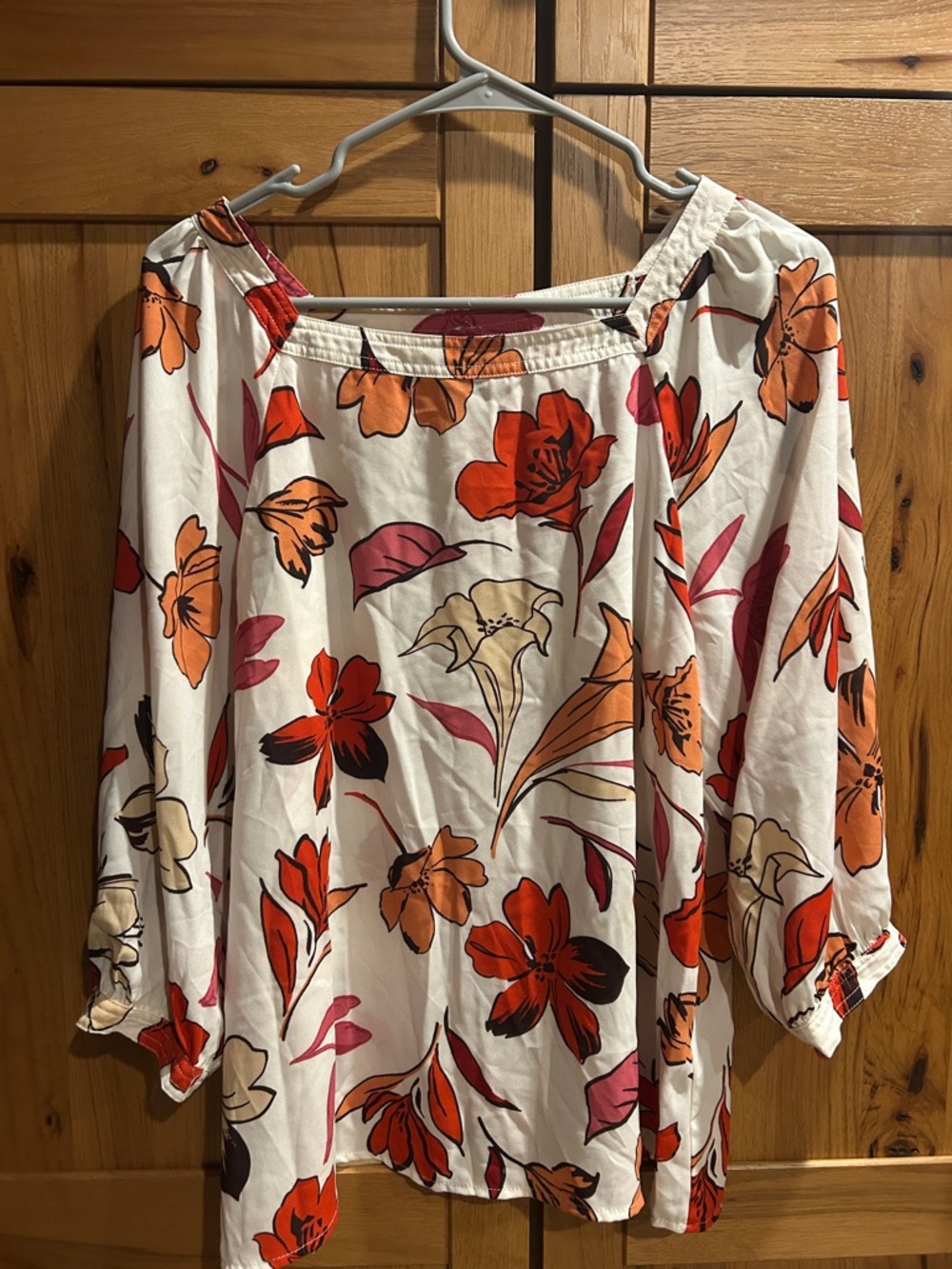Premise White Off-Shoulder Tunic with Red & Orange Floral Print